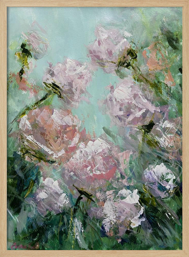 Floral Brushstrokes in Pink and Green | Poster