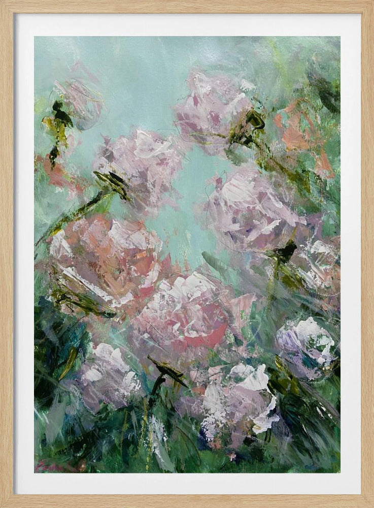 Floral Brushstrokes in Pink and Green | Poster