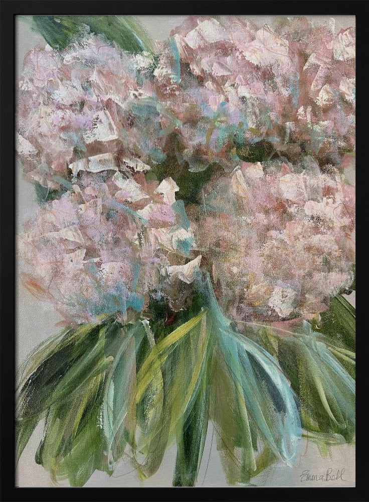 Pink Hydrangeas with Green Leaves | Poster