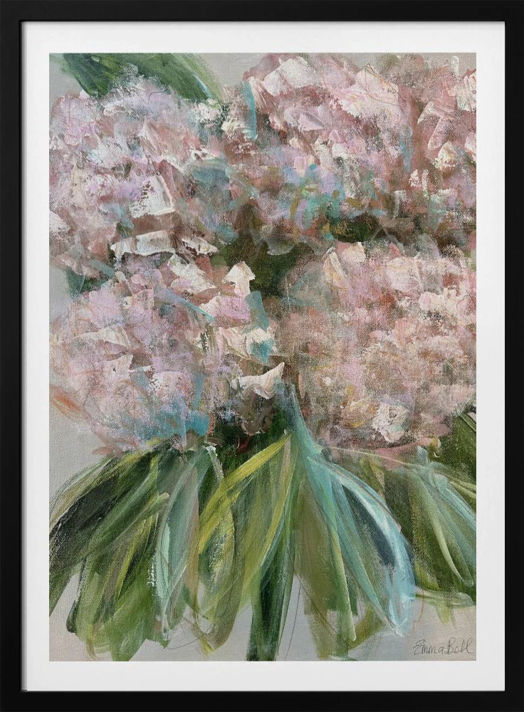 Pink Hydrangeas with Green Leaves | Poster