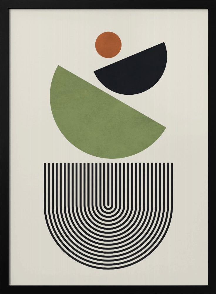 Geometric Shapes in Green Black and Orange | Poster