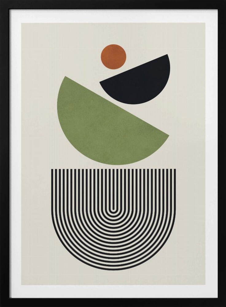 Geometric Shapes in Green Black and Orange | Poster