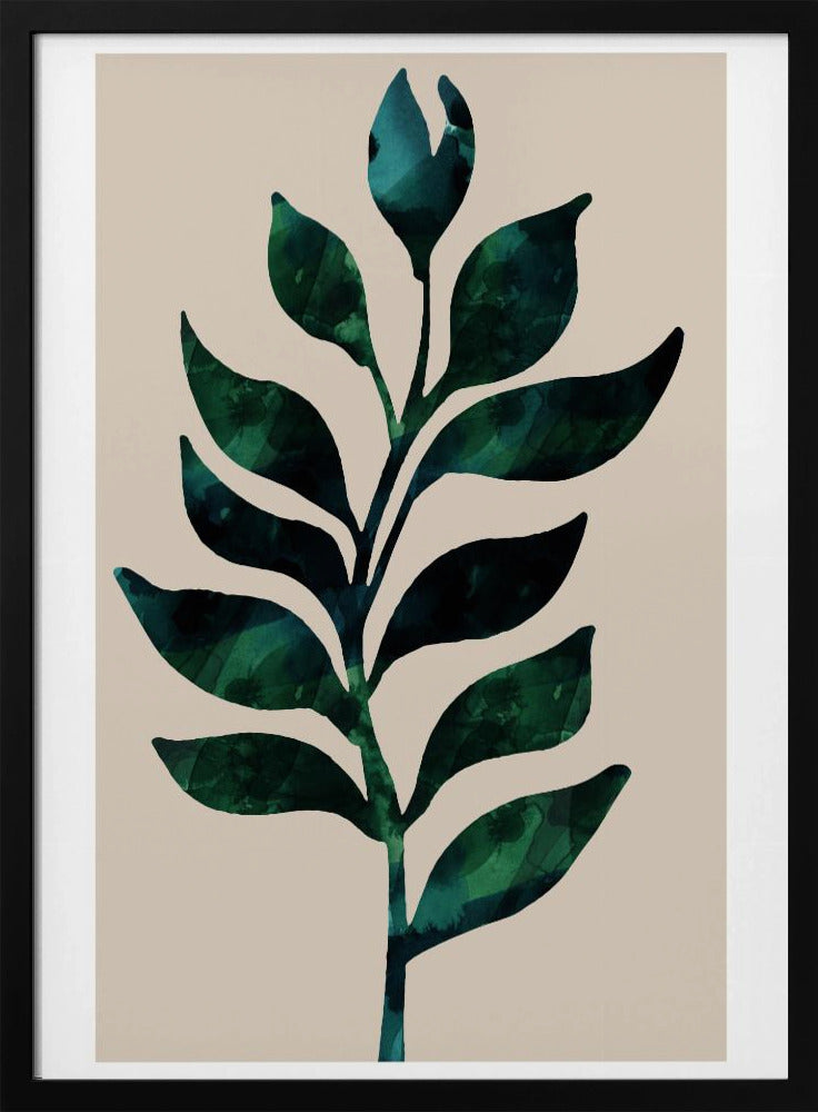 Stylized Plant Motif With Dark Green Leaves | Poster