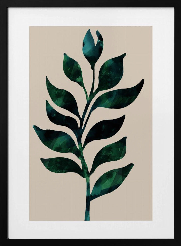Stylized Plant Motif With Dark Green Leaves | Poster