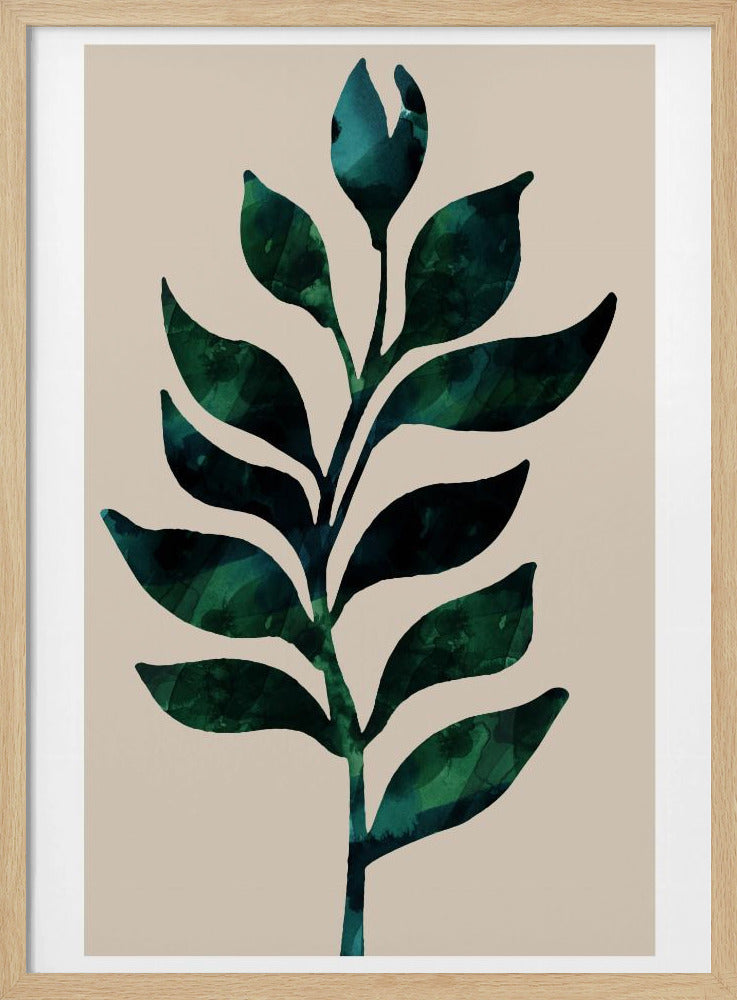 Stylized Plant Motif With Dark Green Leaves | Poster