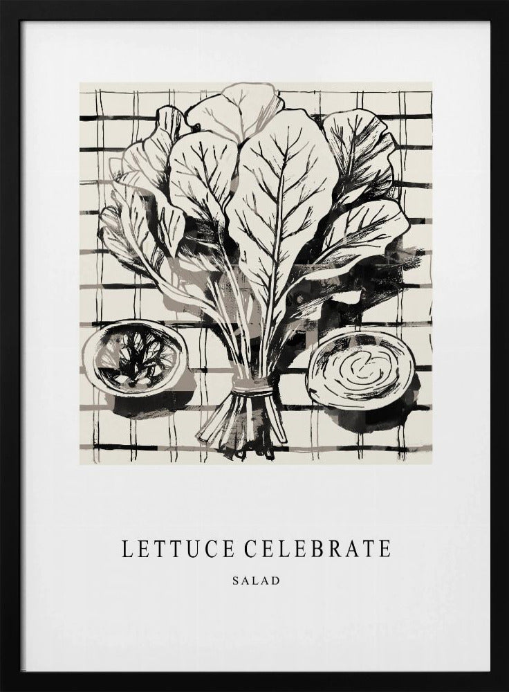 Black And White Ink Illustration Of Salad Ingredients | Poster