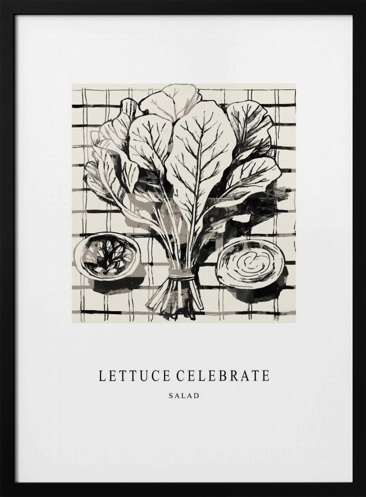 Black And White Ink Illustration Of Salad Ingredients | Poster