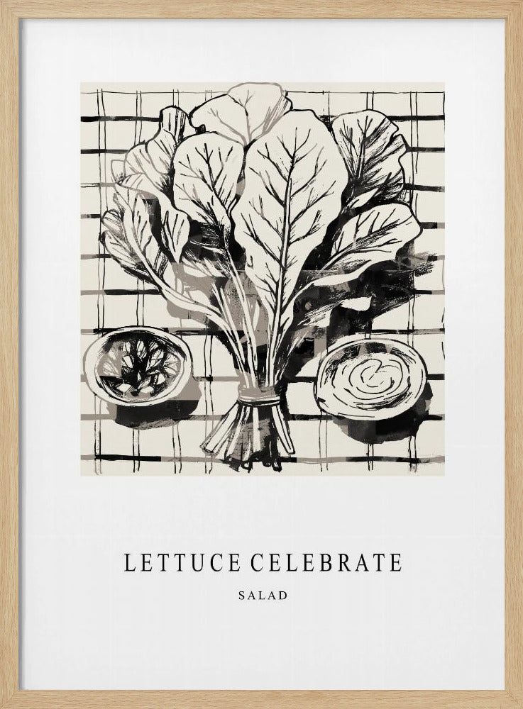 Black And White Ink Illustration Of Salad Ingredients | Poster