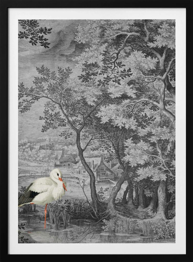 Vintage Landscape With Stork | Poster