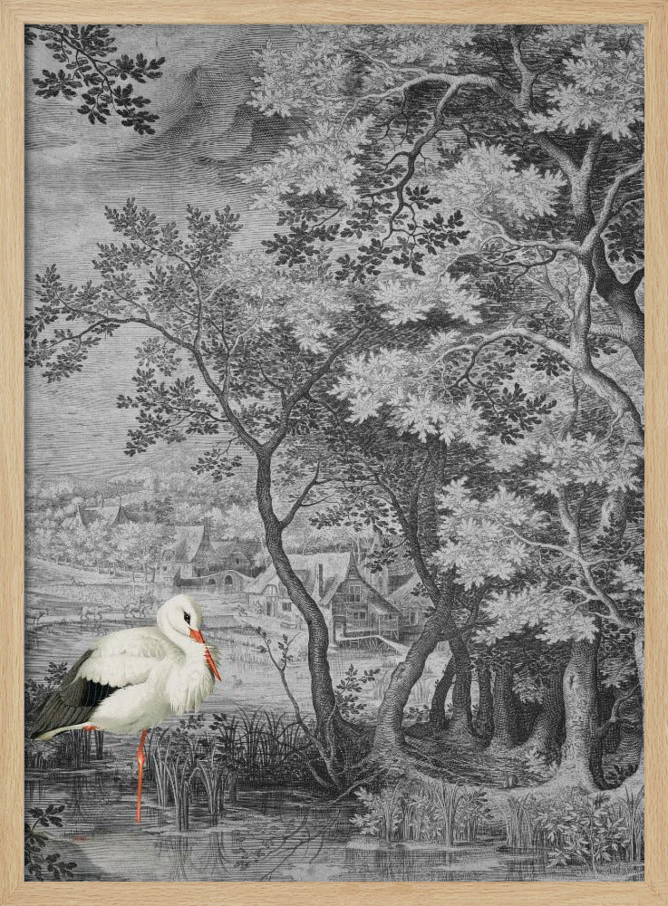 Vintage Landscape With Stork | Poster