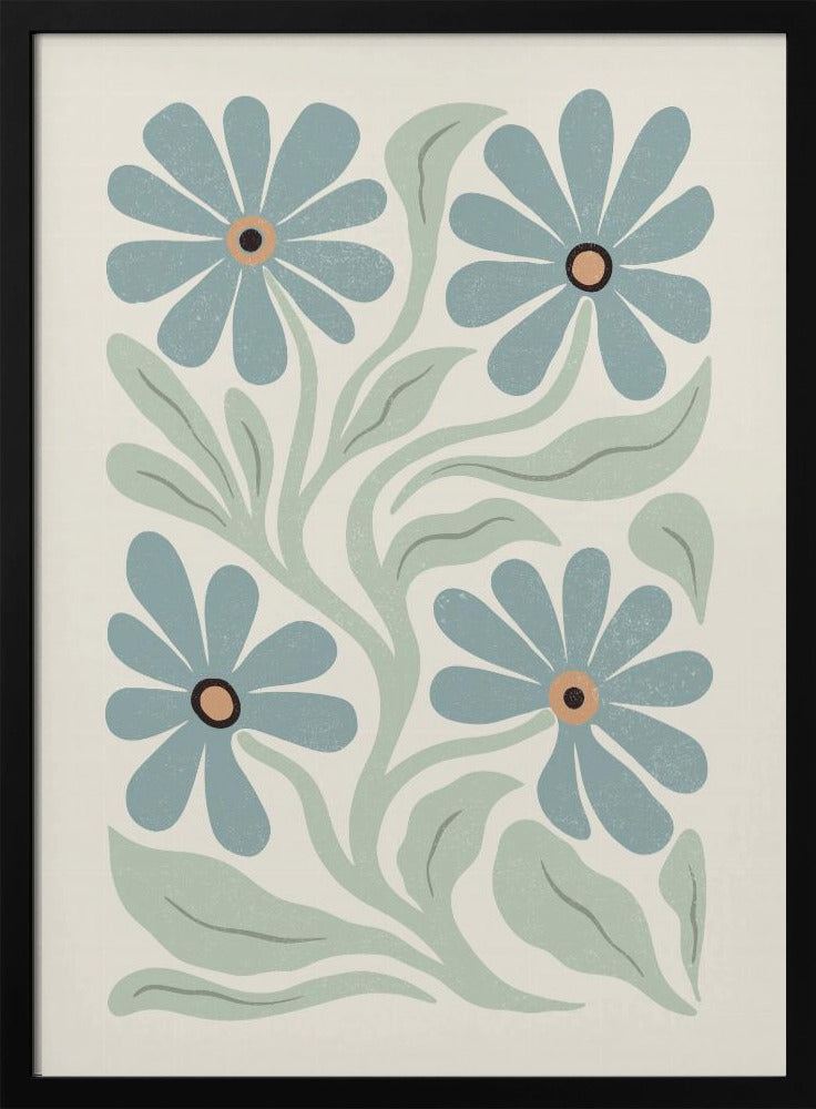 Abstract Flowers Blue and Green | Poster