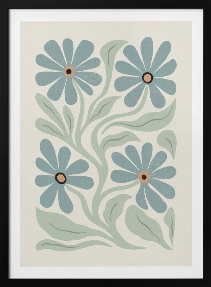 Abstract Flowers Blue and Green | Poster