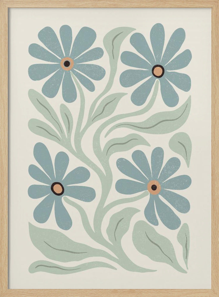 Abstract Flowers Blue and Green | Poster