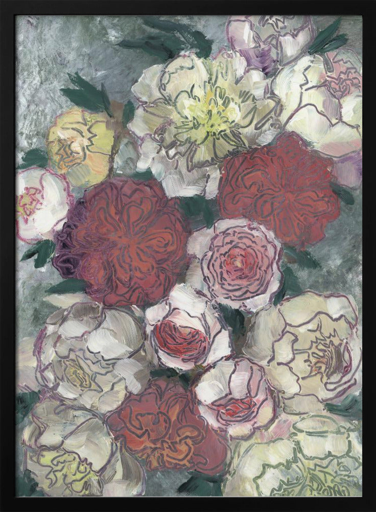 Vibrant Red And White Peonies | Poster