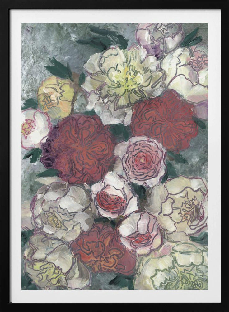 Vibrant Red And White Peonies | Poster