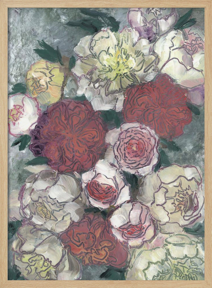 Vibrant Red And White Peonies | Poster