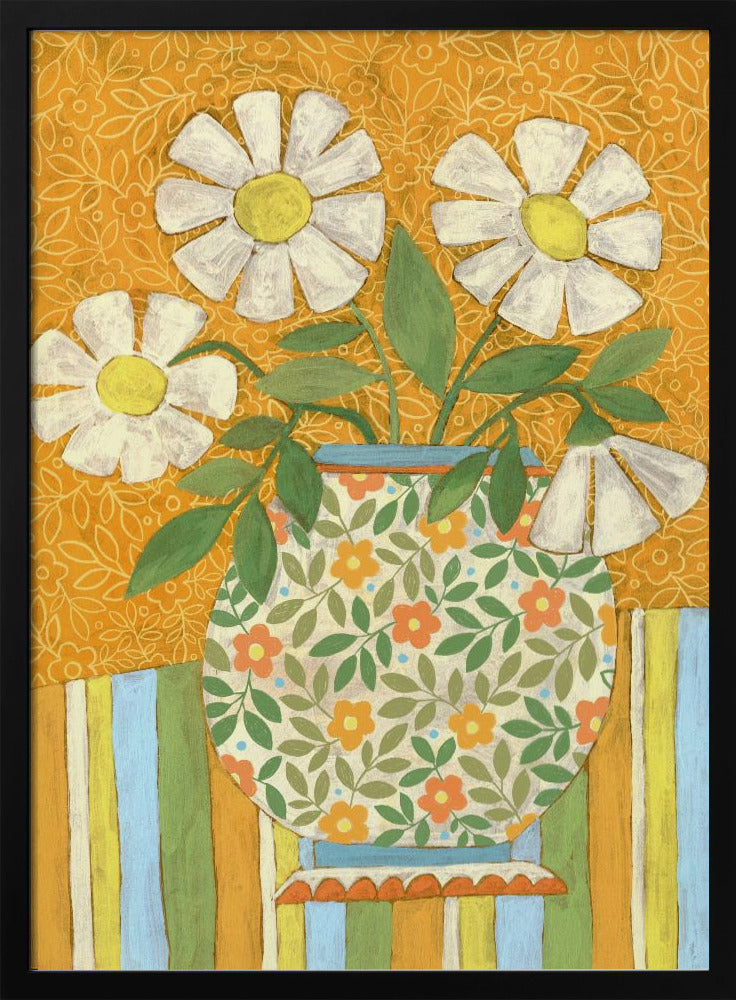 White Daisies In A Patterned Vase | Poster