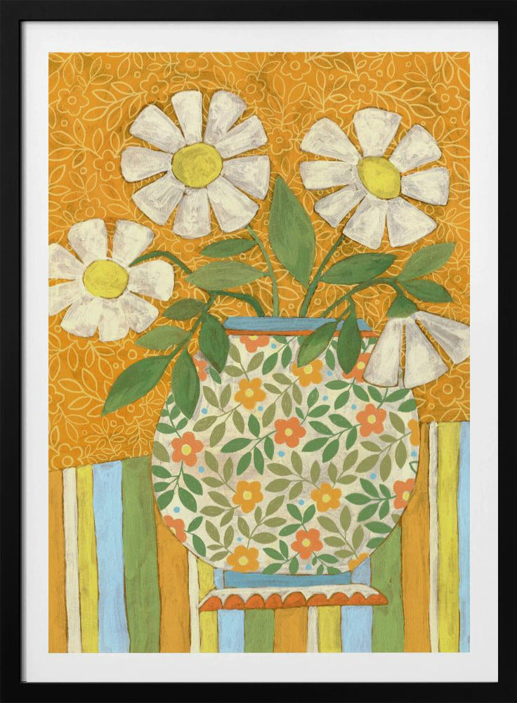 White Daisies In A Patterned Vase | Poster