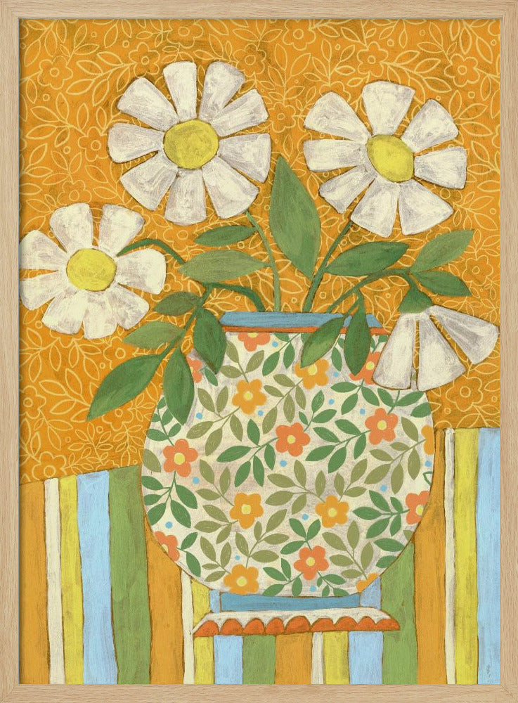 White Daisies In A Patterned Vase | Poster