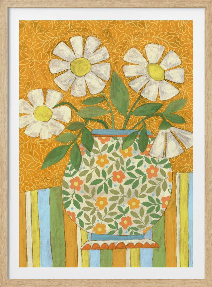 White Daisies In A Patterned Vase | Poster