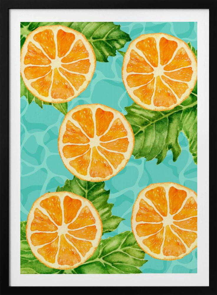 Vibrant Aesthetic Pattern of Orange Slices and Leaves - Refreshing Summer Watercolor | Poster