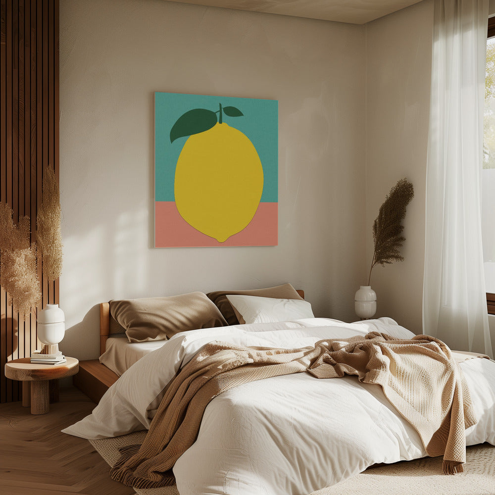 Lemon With Two Leaves | Canvas