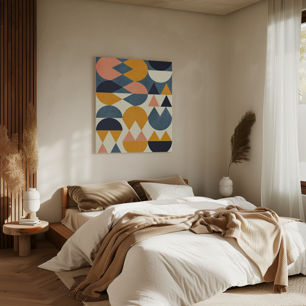 Rainbow Plus Shapes  Blue Mustard6 | Canvas