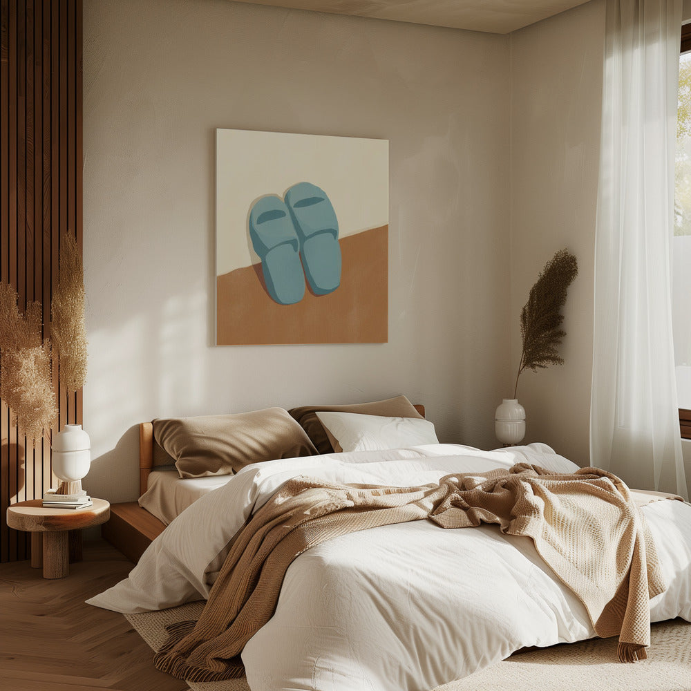 Blue Slippers On A Brown And Beige Background | Canvas