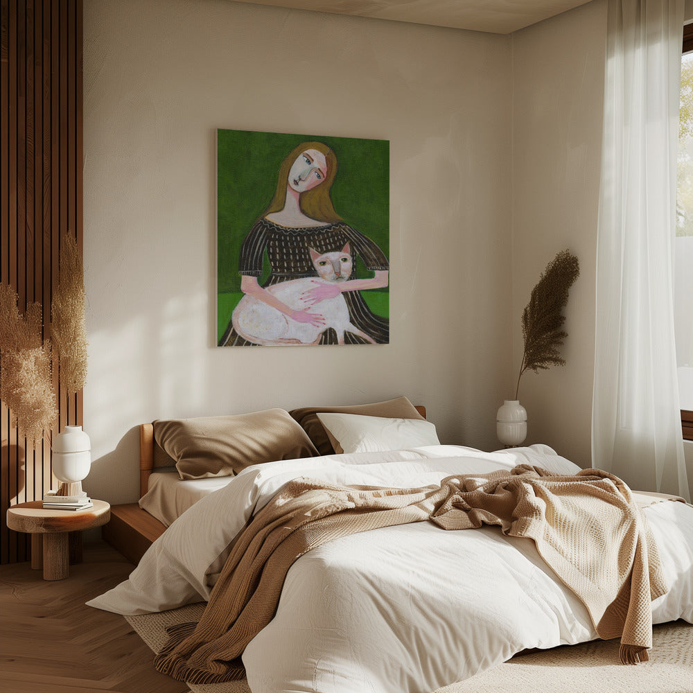 vintage lady with white cat | Canvas