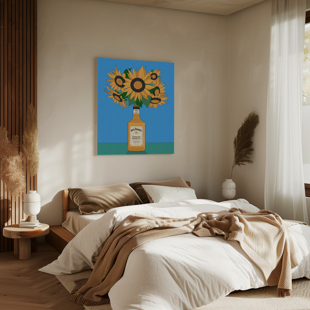 Sunflowers in Honey Whiskey Retro Illustration | Canvas