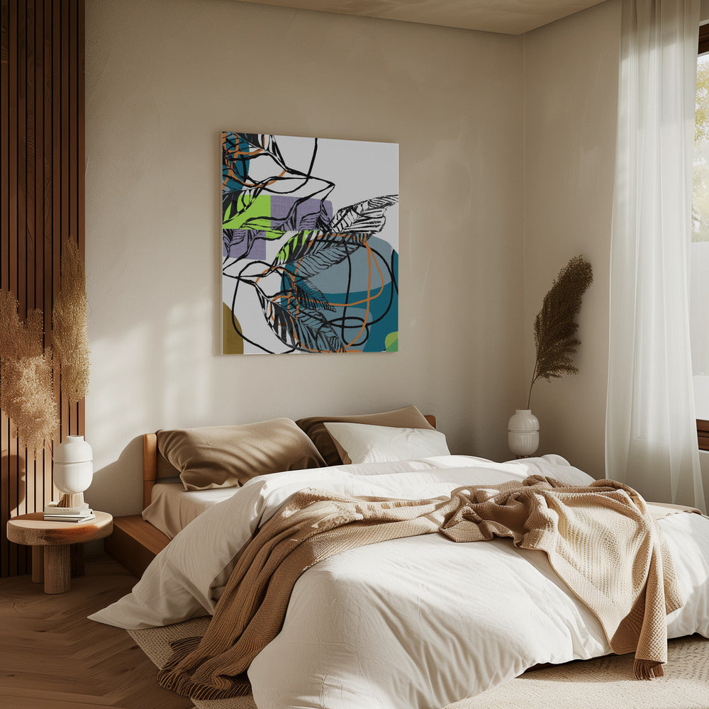 Abstract Black Leaves With Colour No1 | Canvas