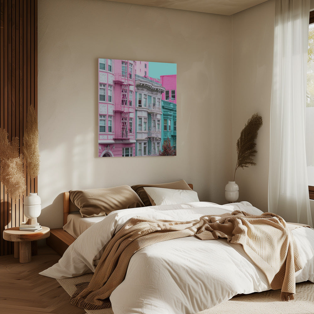 Pink and Blue Row Houses in San Francisco | Canvas