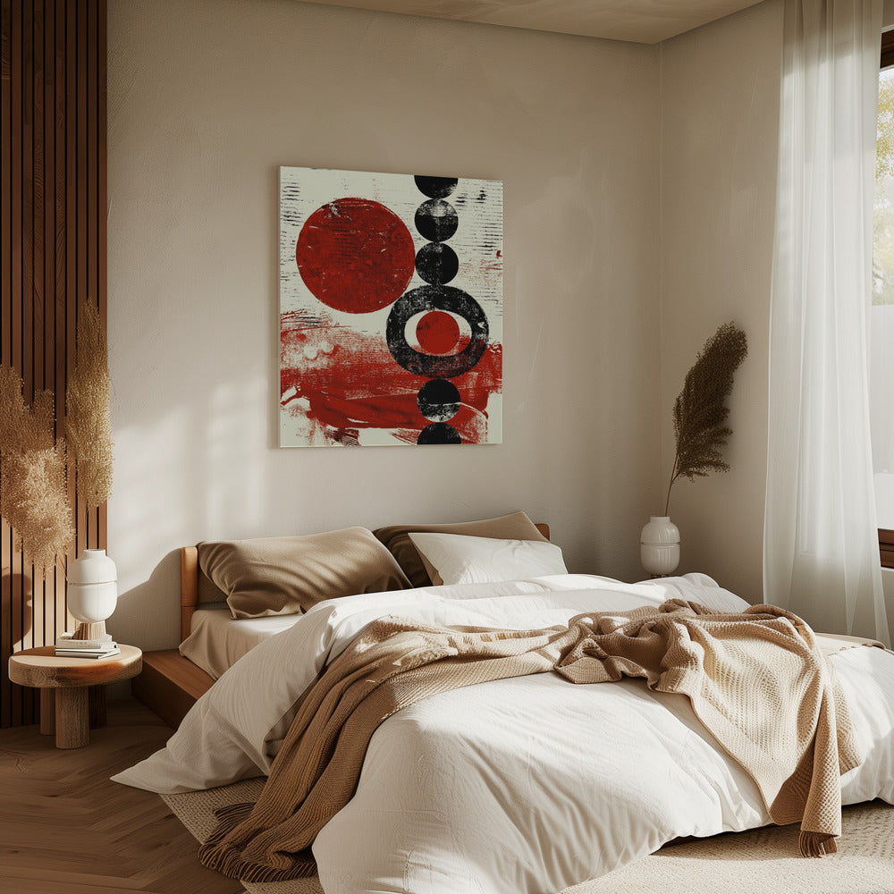 Geometric Shapes with Red and Black Circles | Canvas