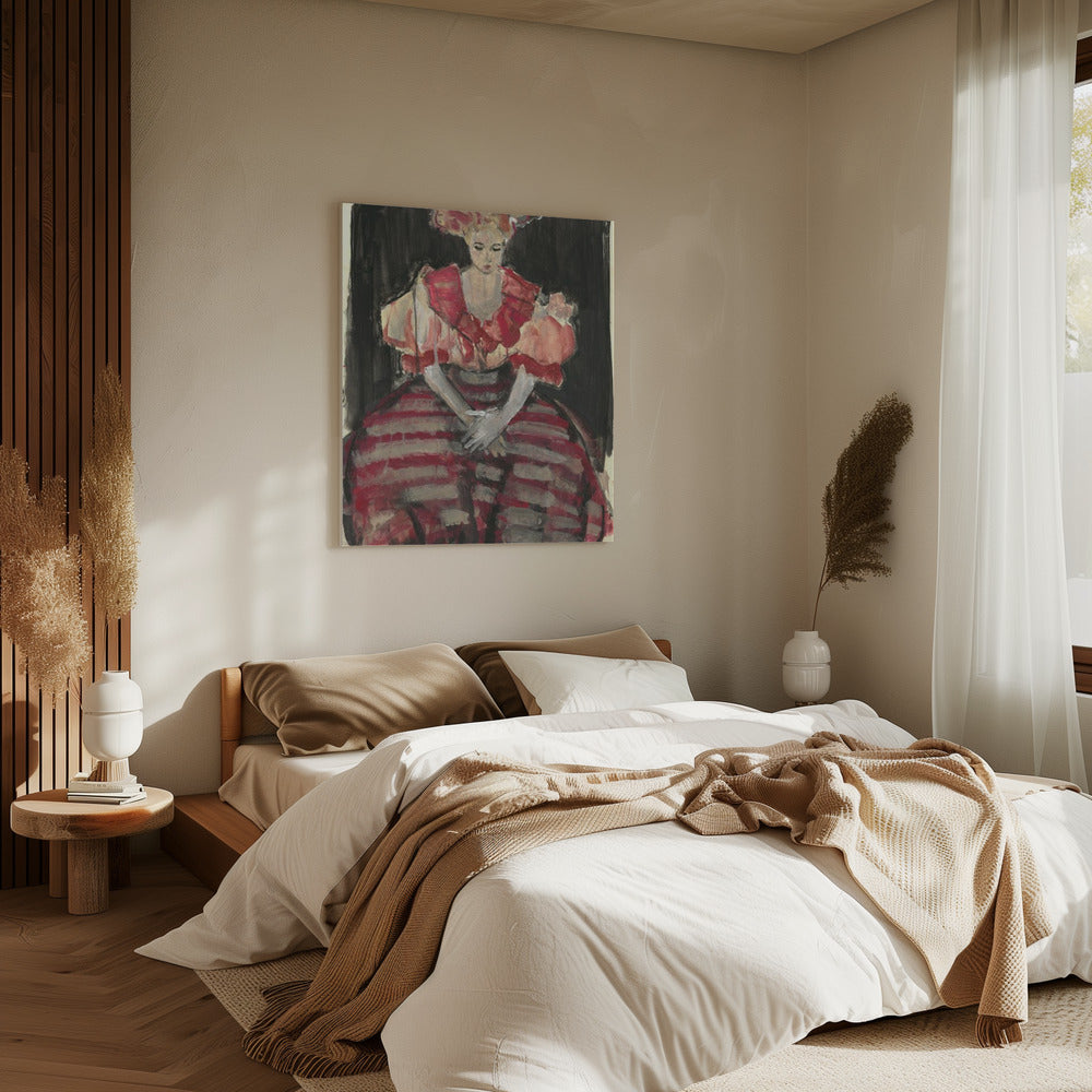 Woman in a Flowing Red Stripes Dress | Canvas