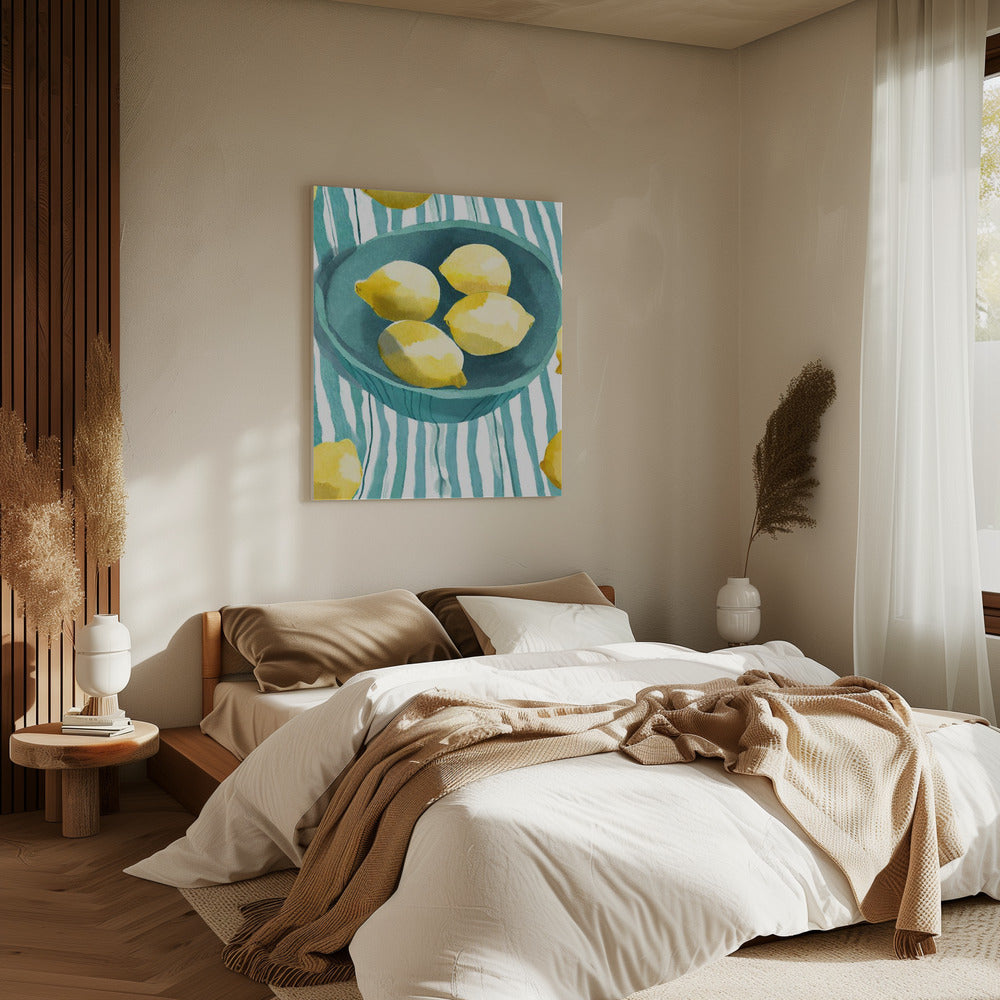 Zitronen in türkisfarbener Schale | Canvas