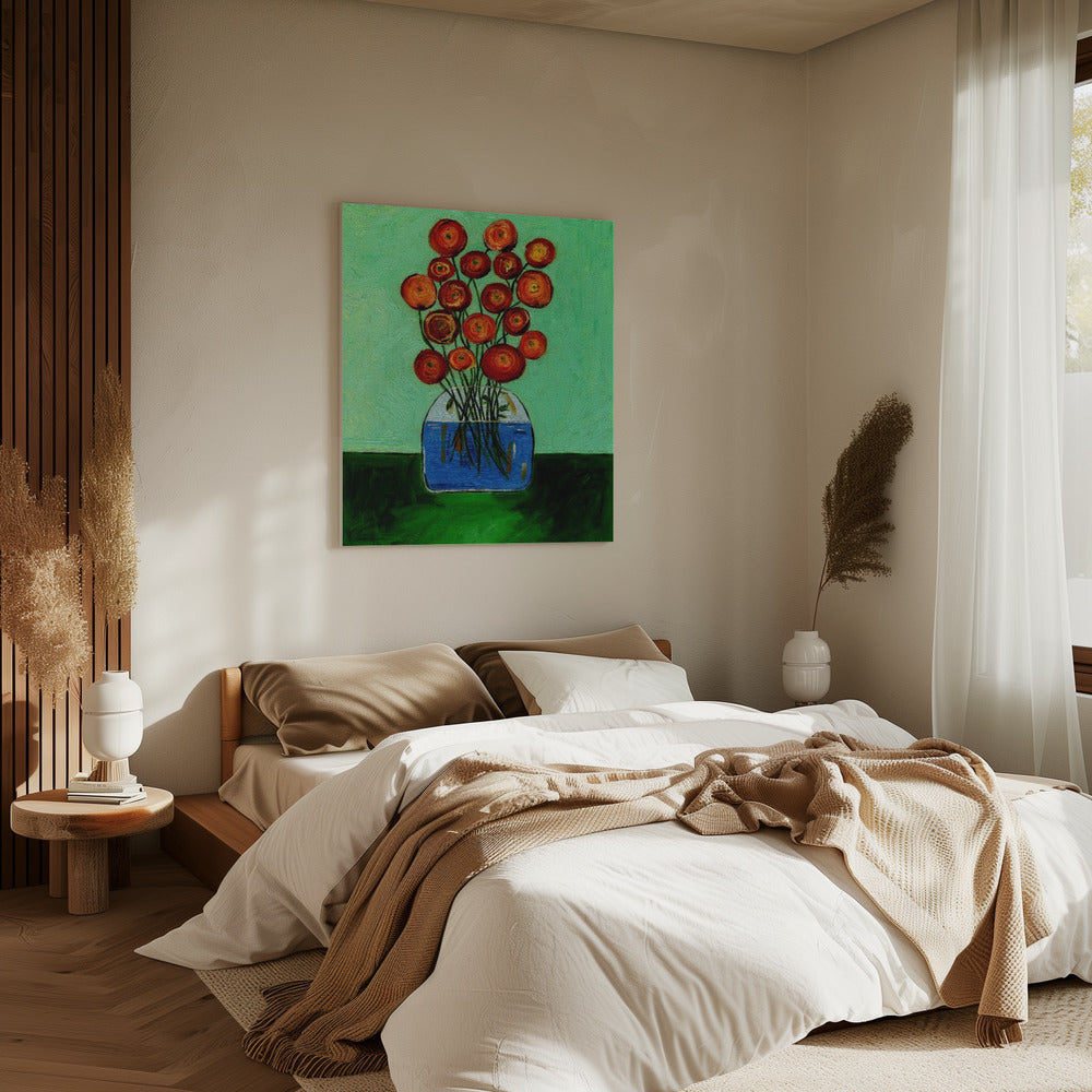 Poppies in Vase Green Version | Canvas