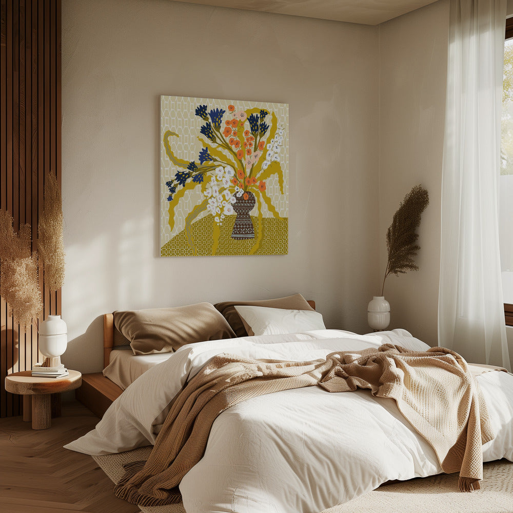 Floral Contemporary Still Life Mustard Yellow | Canvas