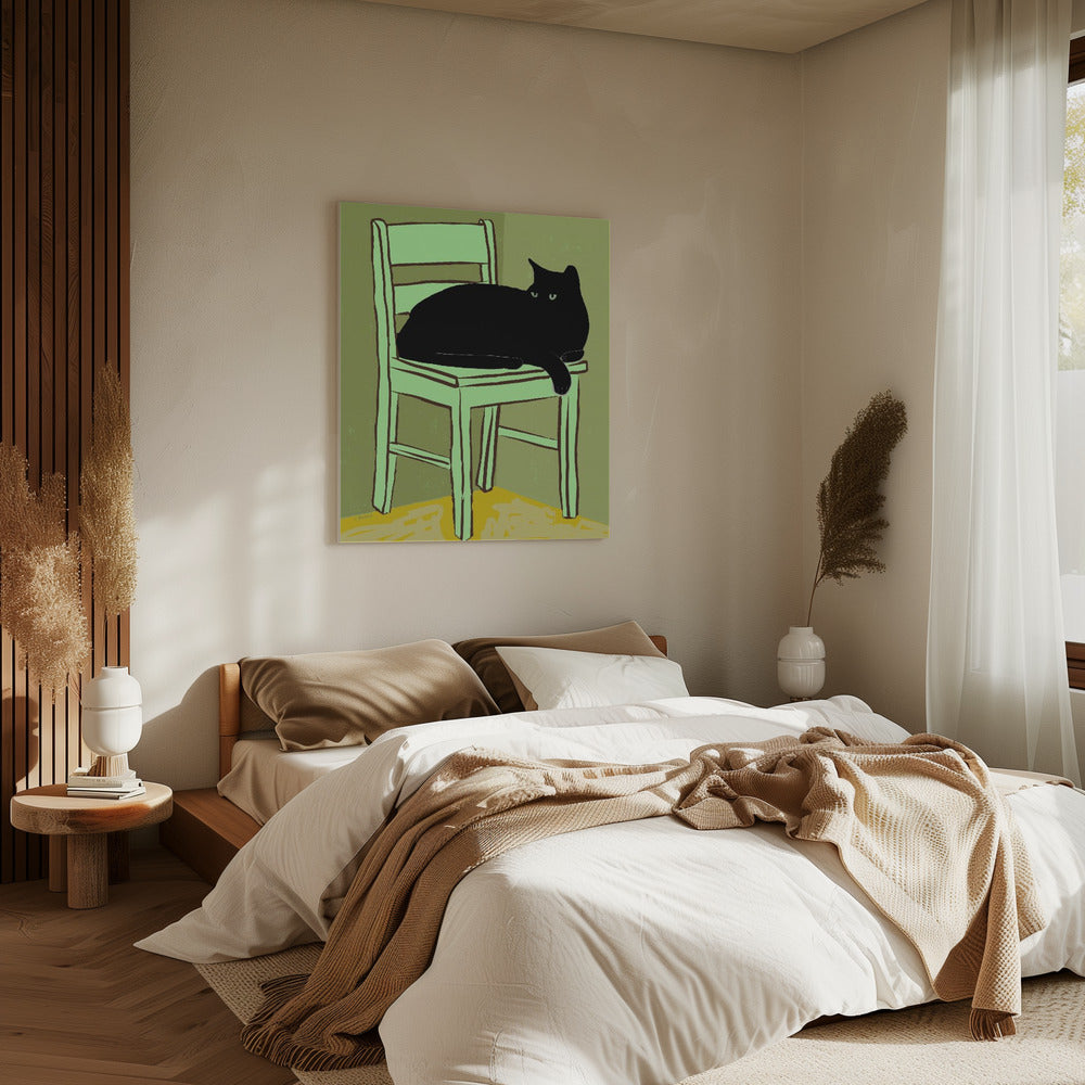 Black cat on chair | Canvas