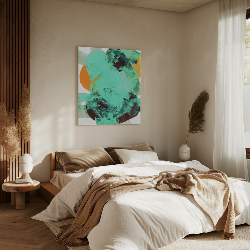 Aqua Teal Burgandy Orange Neutral White Abstract 1 | Canvas