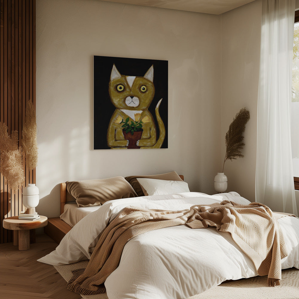 Pot Plant Cat black background | Canvas