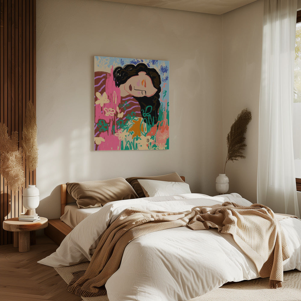 Expressive Figure Surrounded By Colorful Flowers | Canvas
