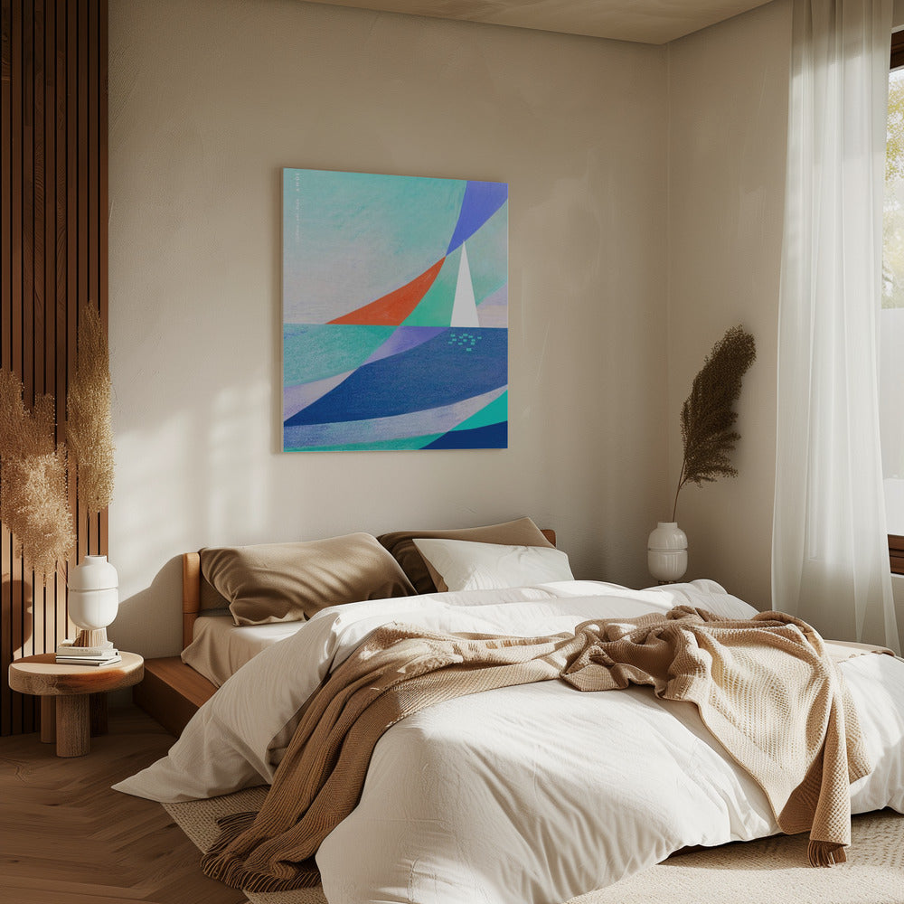 Abstract Ocean Art With Minimalist White Sailboat On The Sea | Canvas