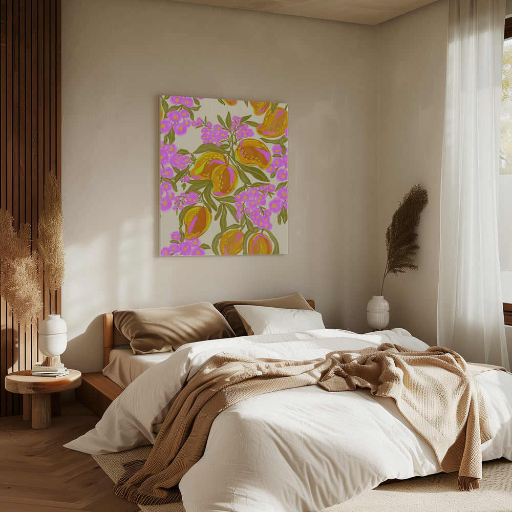 Tropical Theme With Lush Mangoes And Flowers | Canvas
