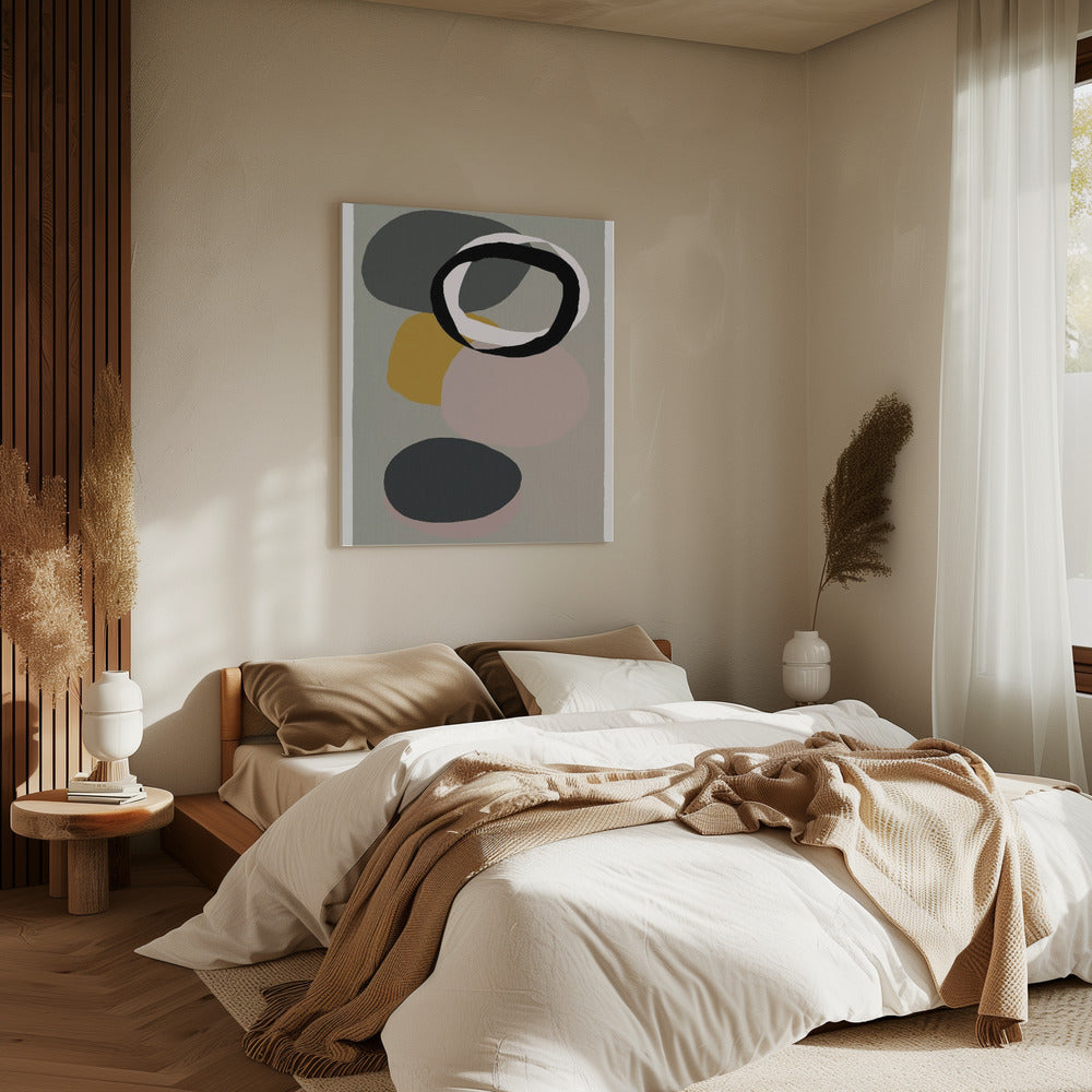 Abstract Circles in Muted Tones with Black Ring | Canvas