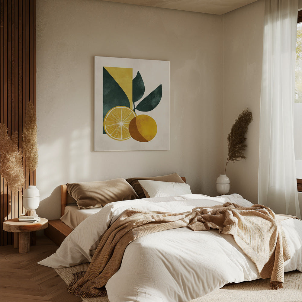 Yellow Lemon with Green Leaves Serenity | Canvas