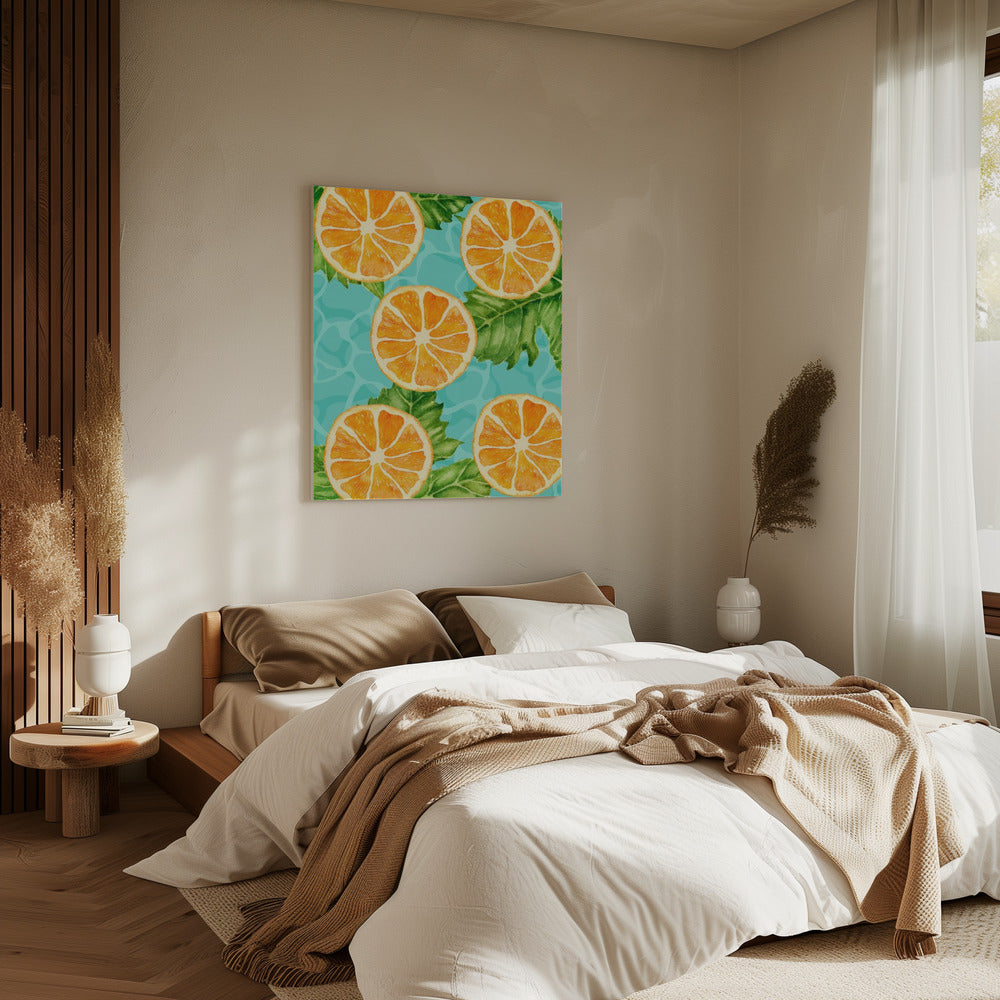 Vibrant Aesthetic Pattern of Orange Slices and Leaves - Refreshing Summer Watercolor | Canvas