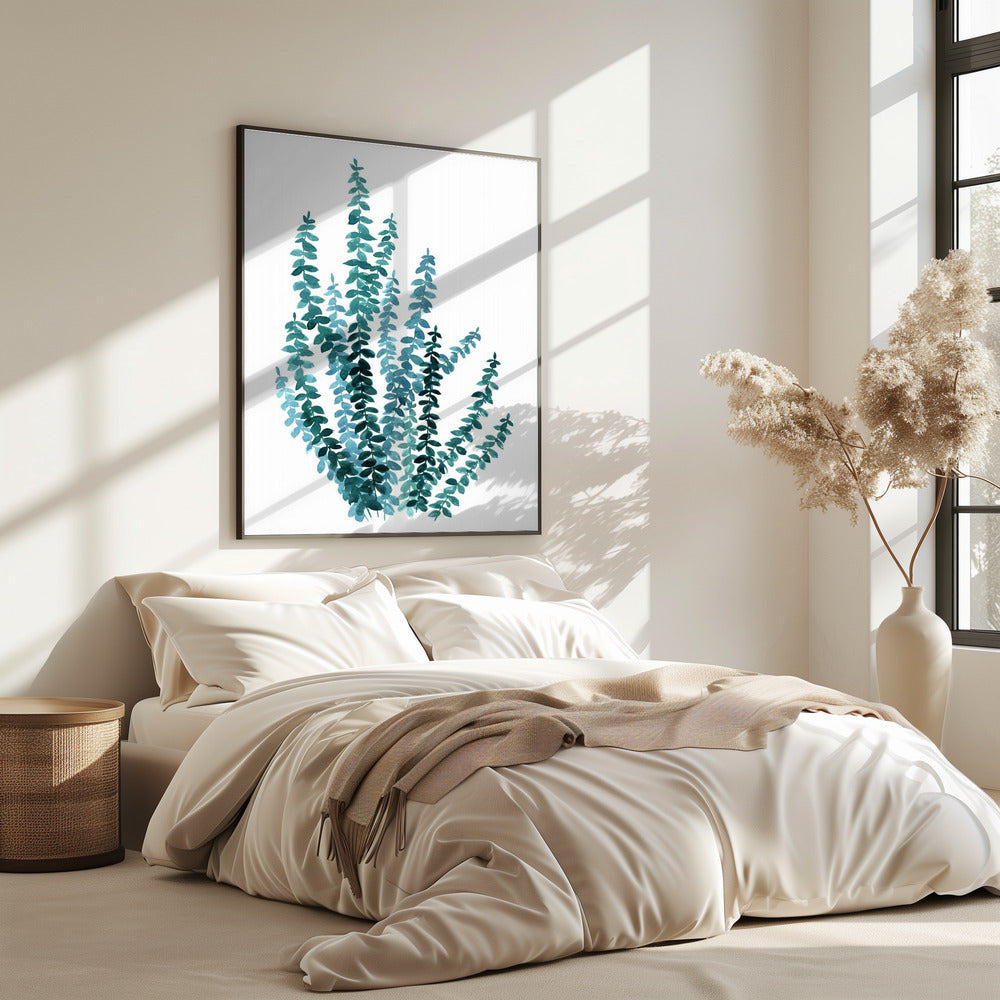 Watercolor eucalyptus branch in teal | Poster