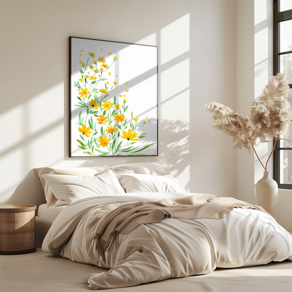 Yellow watercolor wildflowers | Poster