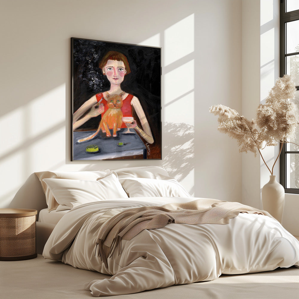 Vintage woman with cocktail and cat | Poster