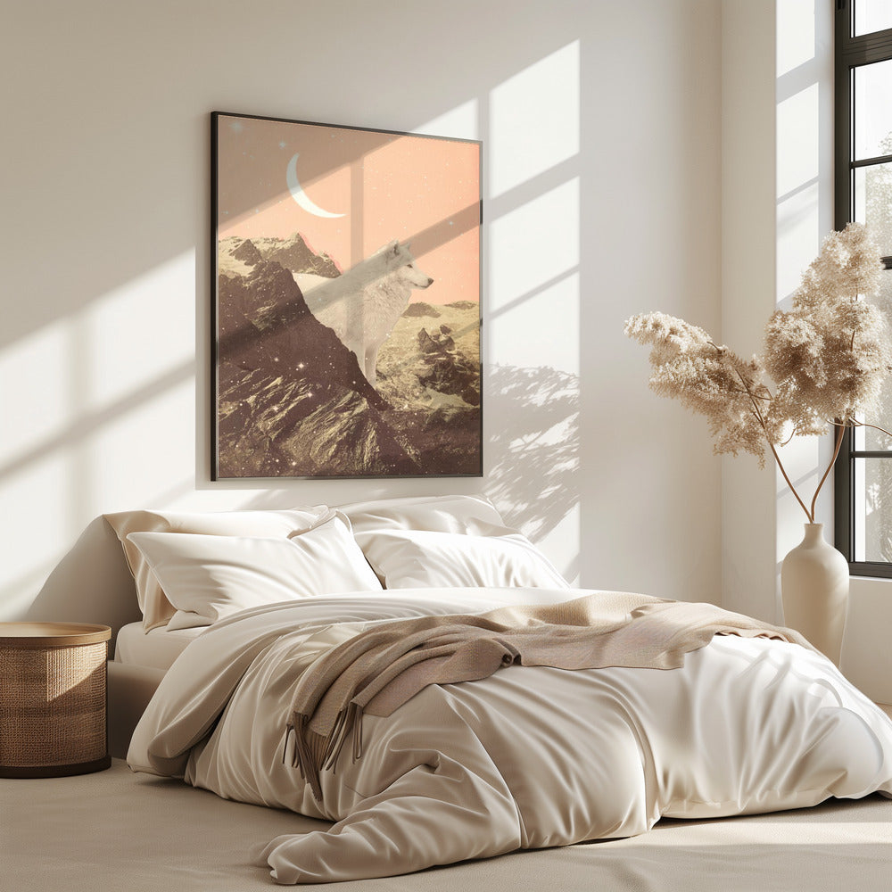 Giant White Wolf In Mountains | Poster